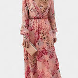 Vestido Maxi Floral Boho Amaliya con Mangas Largas y Cintura Definida