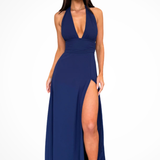Kaelira | Vestido Maxi de Cuello Halter para Mujeres con Abertura Lateral
