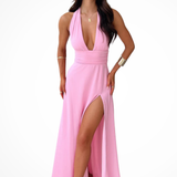 Kaelira | Vestido Maxi de Cuello Halter para Mujeres con Abertura Lateral