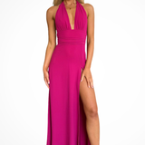 Kaelira | Vestido Maxi de Cuello Halter para Mujeres con Abertura Lateral