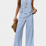 Conjunto Boho Elegante Martina con Top Sin Mangas y Pantalones Rectos Impresos