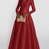 Vestidos Maxi de Color Sólido con Pliegues y Cintura Alta en A