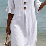 Vestido mujer algodón lino verano – vestido suelto con botones