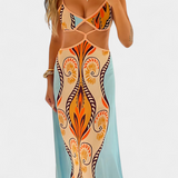 Vestido Sytella Cut-Out con Estampado Abstracto y Espalda Abierta