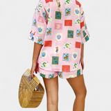 Conjunto de Camisa y Pantalones Cortos Mariluz con Estampado Rosa