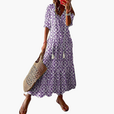 Vestido Maxi para Mujeres con Detalle de Borlas y Mangas Cortas