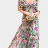 Vestido Largo Alondra con Estampado Floral de Fantasía y Escote en V