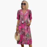 Vestido Midi para Mujeres con Escote en V y Estampado Floral