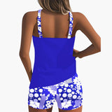 Conjunto de Tankini para Mujeres con Escote Redondo y Pantalones Cortos de Cintura Media