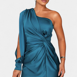 Vestido Asimétrico Drapado de Un Hombro Charlotte