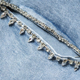 Jeans Rectos Desgastados Evian con Rhinestones
