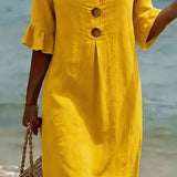 Vestido mujer algodón lino verano – vestido suelto con botones