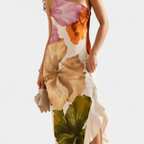 Vestido Almudena Elegante con Patchwork y Escote Asimétrico