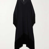 Vestidos Maxi de Cuello Alto con Flecos, Color Sólido, Transparentes y de Mangas Murciélago