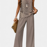 Conjunto Boho Elegante Martina con Top Sin Mangas y Pantalones Rectos Impresos