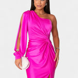 Vestido Asimétrico Drapado de Un Hombro Charlotte