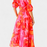 Vestido Maxi Essja con Mangas Abullonadas y Escote en V