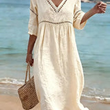 Vestido mujer algodón cuello V fluido – casual verano elegante