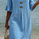 Vestido mujer algodón lino verano – vestido suelto con botones