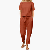 Conjunto de Dos Piezas para Mujeres con Top de Manga Corta y Pantalones