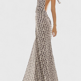 Vestido Maxi de Lunares Melody con Cuello Halter y Cintura Fruncida
