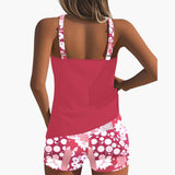 Conjunto de Tankini para Mujeres con Escote Redondo y Pantalones Cortos de Cintura Media