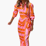 Vestido Camisa Midi para Mujeres con Cinturón y Frente Envoltura