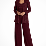 Miriam | Traje de Pantalón de Tres Piezas con Chaqueta de Encaje y Lentejuelas para Mujeres