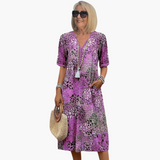 Vestido Midi para Mujeres con Escote en V y Estampado Floral
