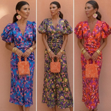Vestido primavera mujer escote V con mangas abullonadas – estilo elegante femenino