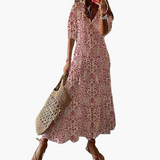 Vestido Maxi para Mujeres con Detalle de Borlas y Mangas Cortas