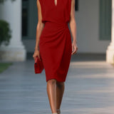 Vestido Midi Mujer Elegante Con Drapeado – Estilo Sofisticado Moderno