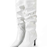 Botas de Cuero Sintético con Pliegues y Punta Afiliada