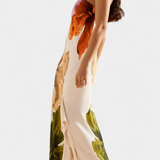 Vestido Almudena Elegante con Patchwork y Escote Asimétrico