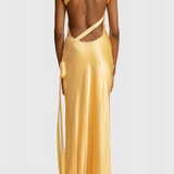 Vestido Lucra Maxi con Tirantes Diagonales y Espalda Descubierta