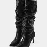 Botas de Cuero Sintético con Pliegues y Punta Afiliada