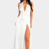 Vestido Latisha con Cuello Halter y Alta Abertura