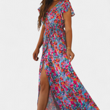 Vestido Largo Ximena con Estampado Floral y Abertura Lateral