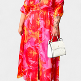 Vestido Maxi Essja con Mangas Abullonadas y Escote en V