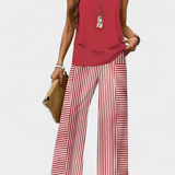 Conjunto Boho Elegante Martina con Top Sin Mangas y Pantalones Rectos Impresos