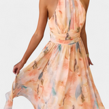Vestido Alaia de Estampado Acuarela con Cuello Halter