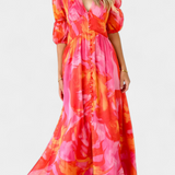 Vestido Maxi Essja con Mangas Abullonadas y Escote en V