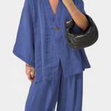 Conjunto de Top de Cuello en V Oversized Eli y Pantalones Rectos