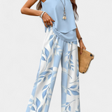 Conjunto Boho Elegante Martina con Top Sin Mangas y Pantalones Rectos Impresos