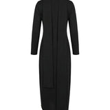 Vestidos Maxi de Cuello Mock con Botones Asimétricos y Lados Divididos de Mangas Largas y Sueltos