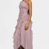 Vestido Bia Halter con Volantes Plisados en Lila Etéreo