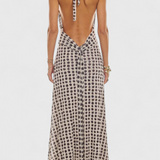 Vestido Maxi de Lunares Melody con Cuello Halter y Cintura Fruncida
