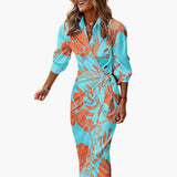 Vestido Camisa Midi para Mujeres con Cinturón y Frente Envoltura