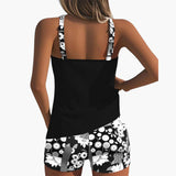 Conjunto de Tankini para Mujeres con Escote Redondo y Pantalones Cortos de Cintura Media