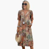 Vestido Midi para Mujeres con Escote en V y Estampado Floral